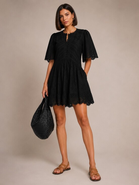 Madewell Dresses & Skirts - Madewell Black Eyelet Flutter Sleeve Mini Dress | Size 16 | NWT